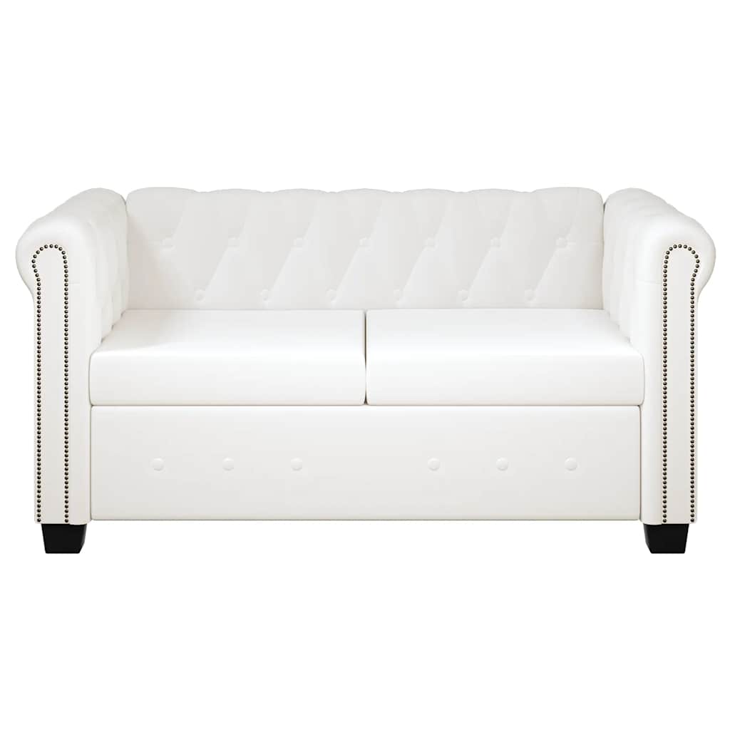 2-personers Chesterfield sofa kunstlæder hvid