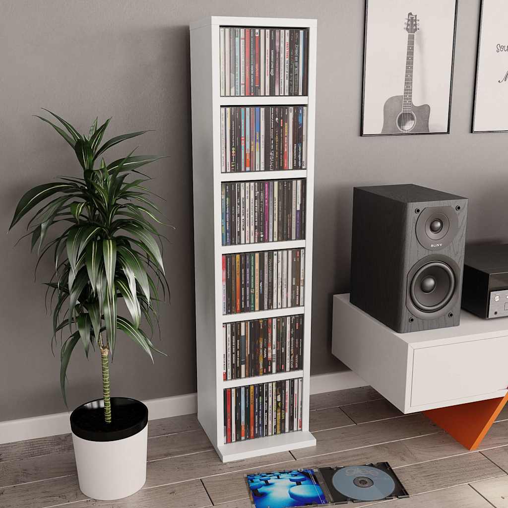 cd-reol 21x20x88 cm konstrueret træ hvid