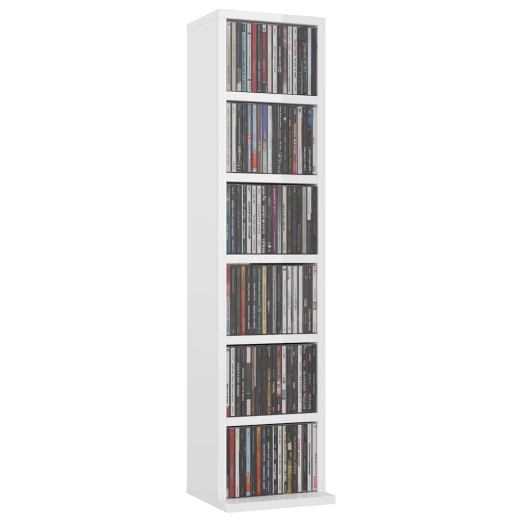 cd-reol 21x20x88 cm konstrueret træ hvid højglans