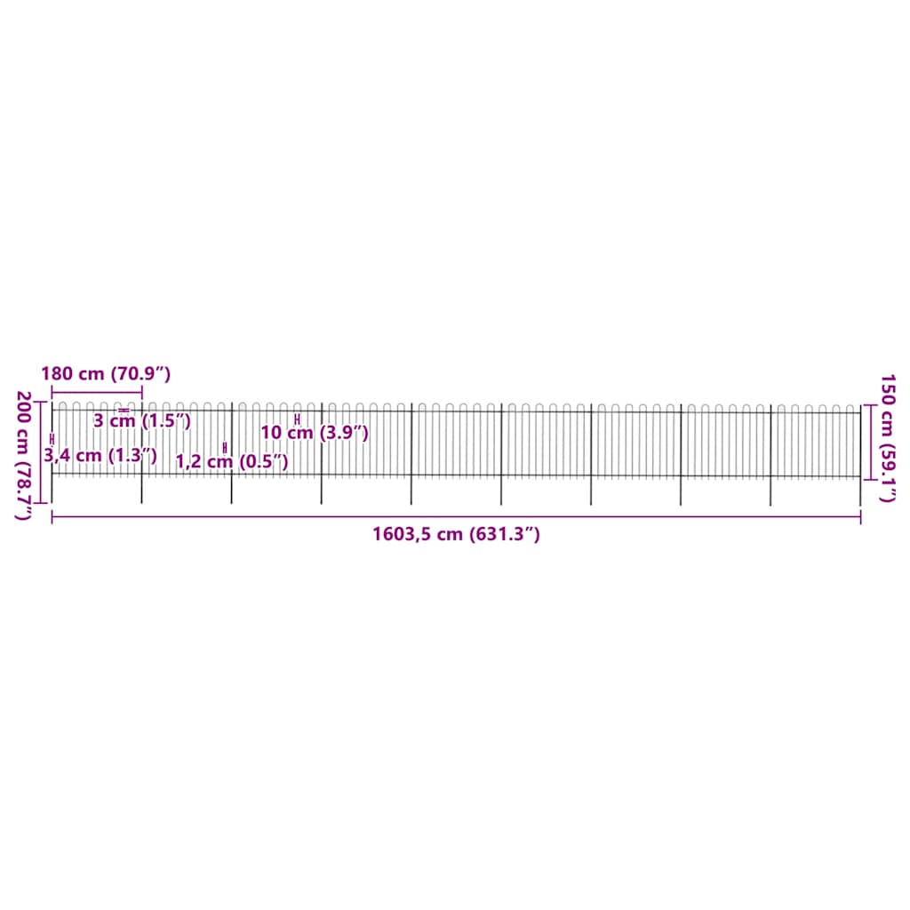 havehegn med bøjleop stål 1603,5x150 cm sort