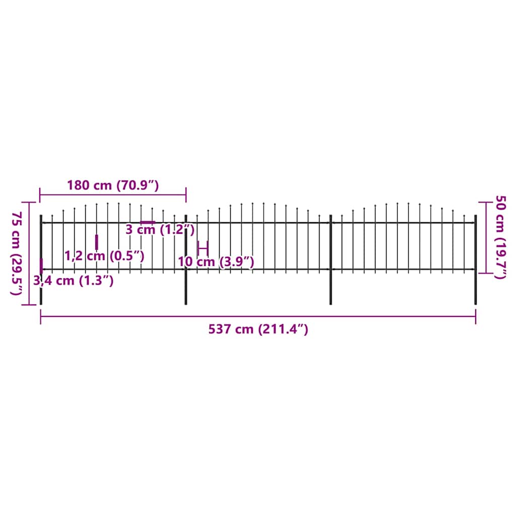 havehegn med spydtop stål 537x75 cm sort