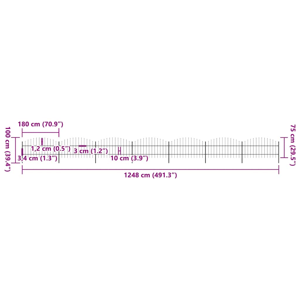 havehegn med spydtop stål 1248x100 cm sort