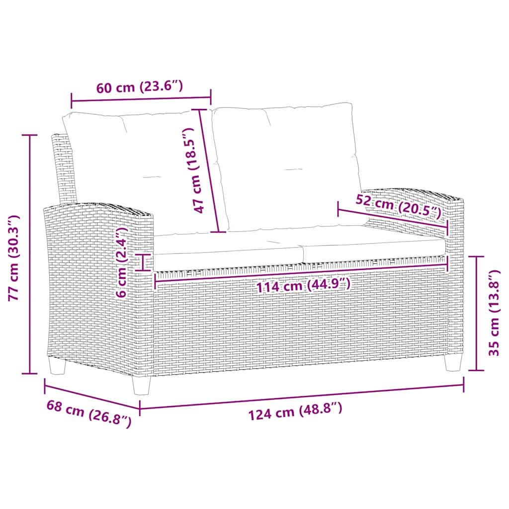 topersoners havesofa med hynder 124 cm polyrattan sort