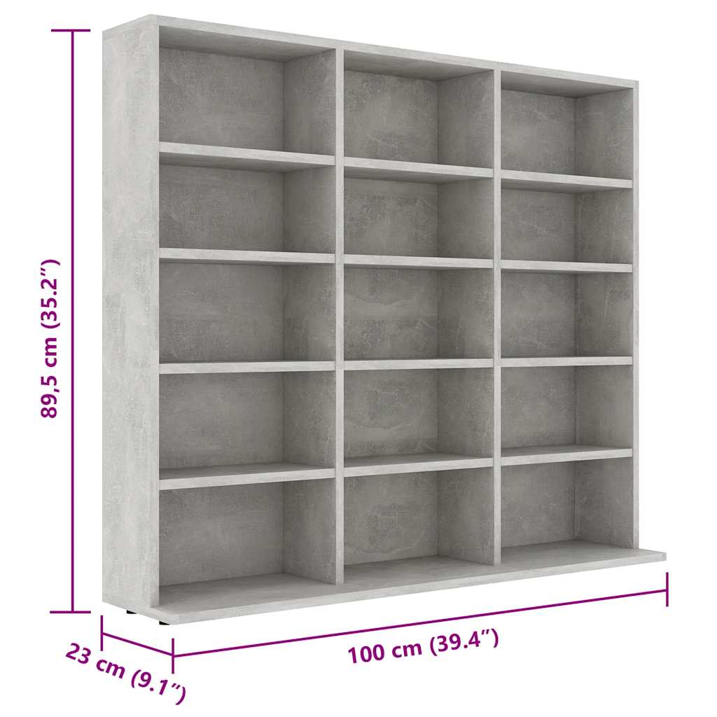 cd-reol 100x23x89,5 cm konstrueret træ betongrå