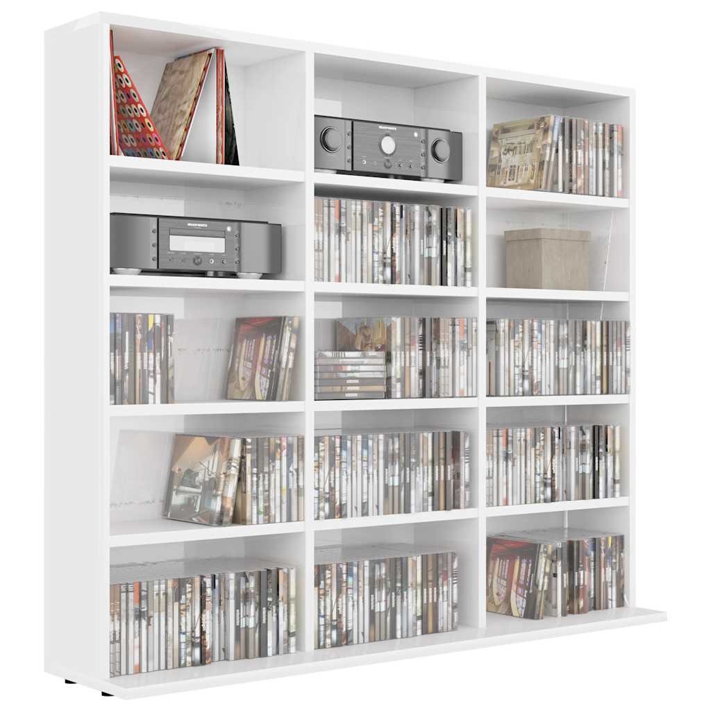 cd-reol 100x23x89,5 cm konstrueret træ hvid højglans