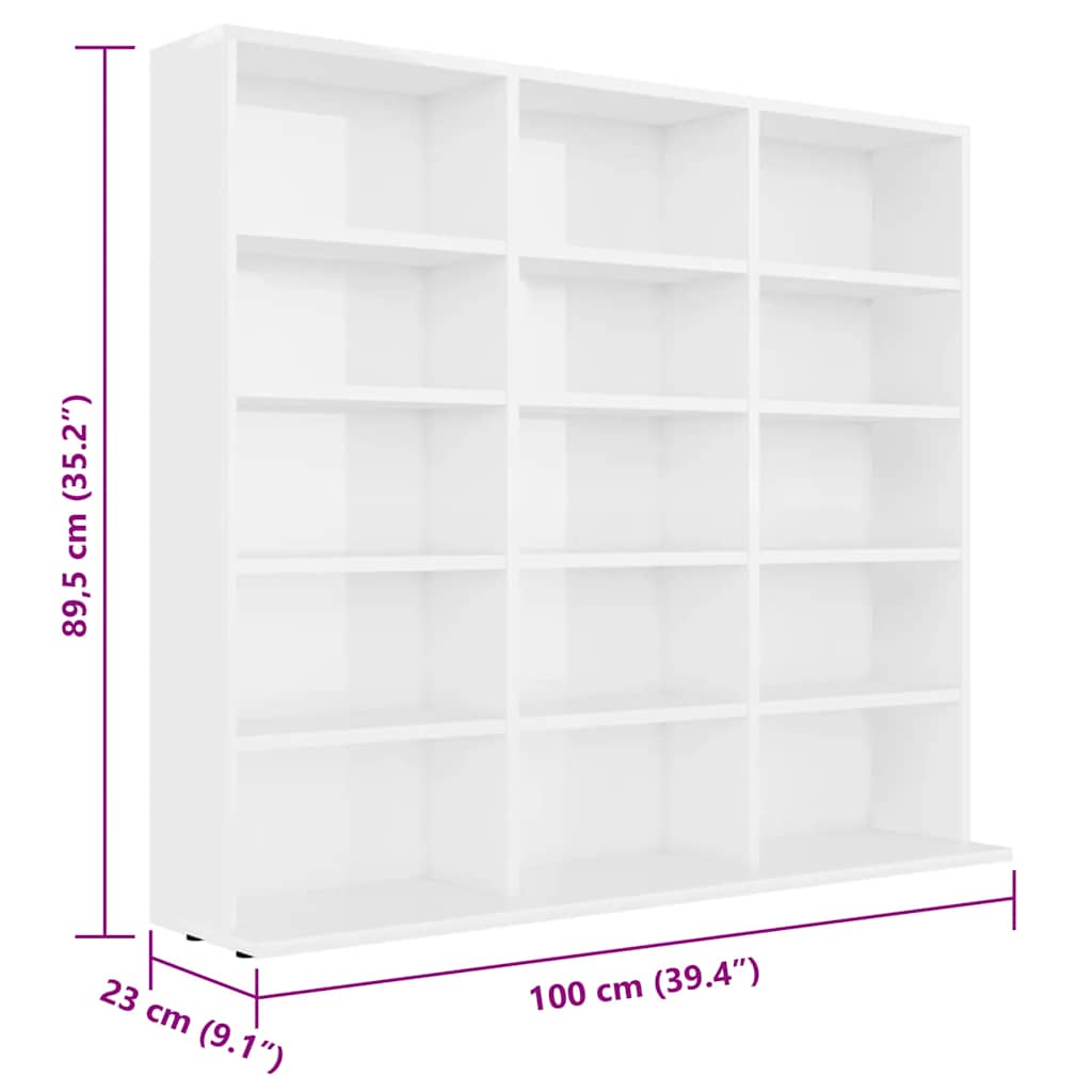 cd-reol 100x23x89,5 cm konstrueret træ hvid højglans