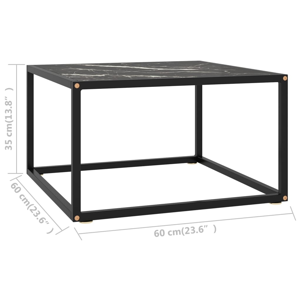 sofabord 60x60x35 cm marmorglas sort