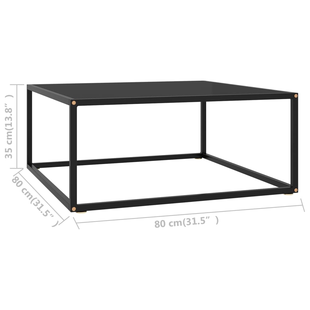 sofabord 80x80x35 cm glas sort