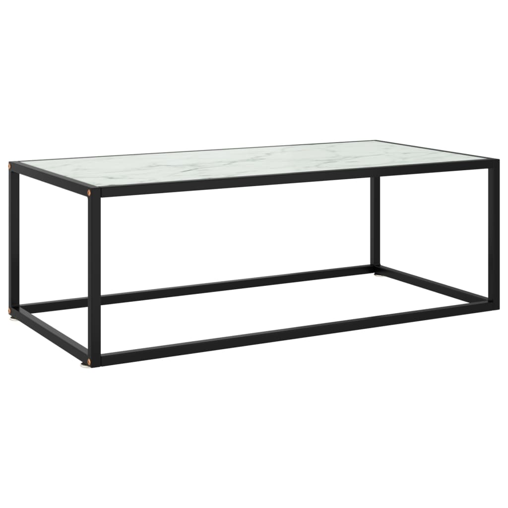 sofabord 100x50x35 cm hvidt marmorglas sort