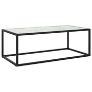 sofabord 100x50x35 cm hvidt marmorglas sort