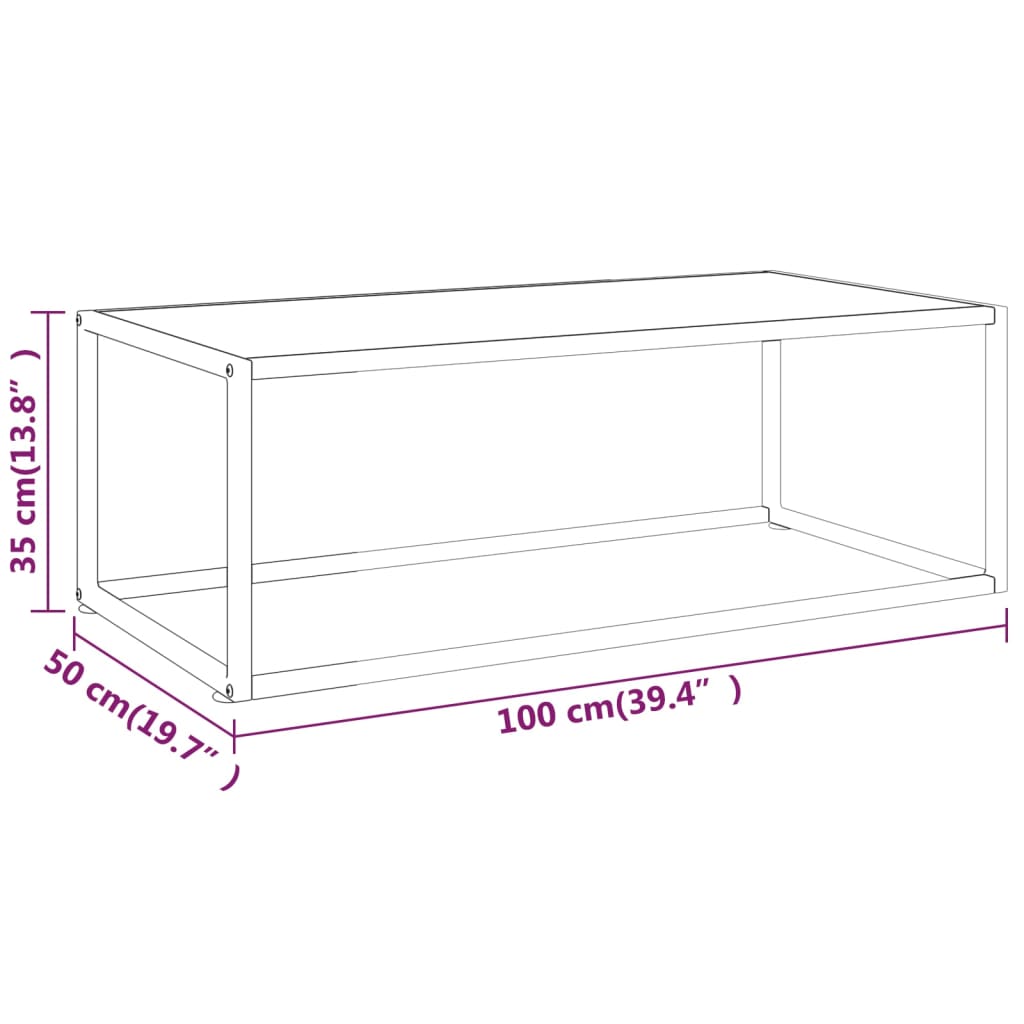 sofabord 100x50x35 cm hvidt marmorglas sort