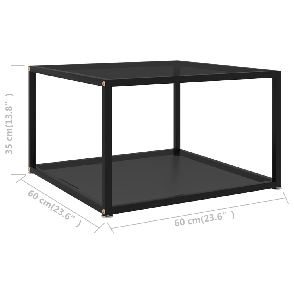 sofabord 60x60x35 cm hærdet glas sort