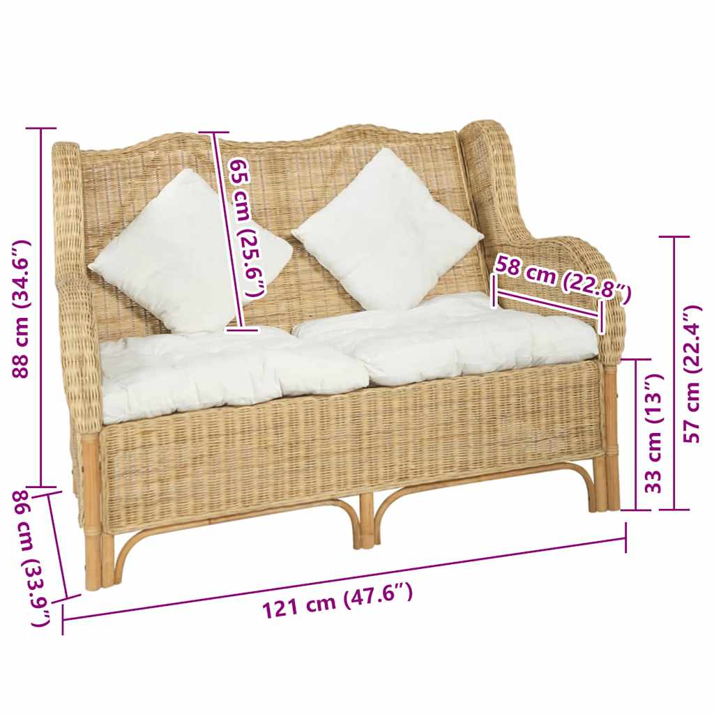 2-personers sofa naturlig rattan og hør