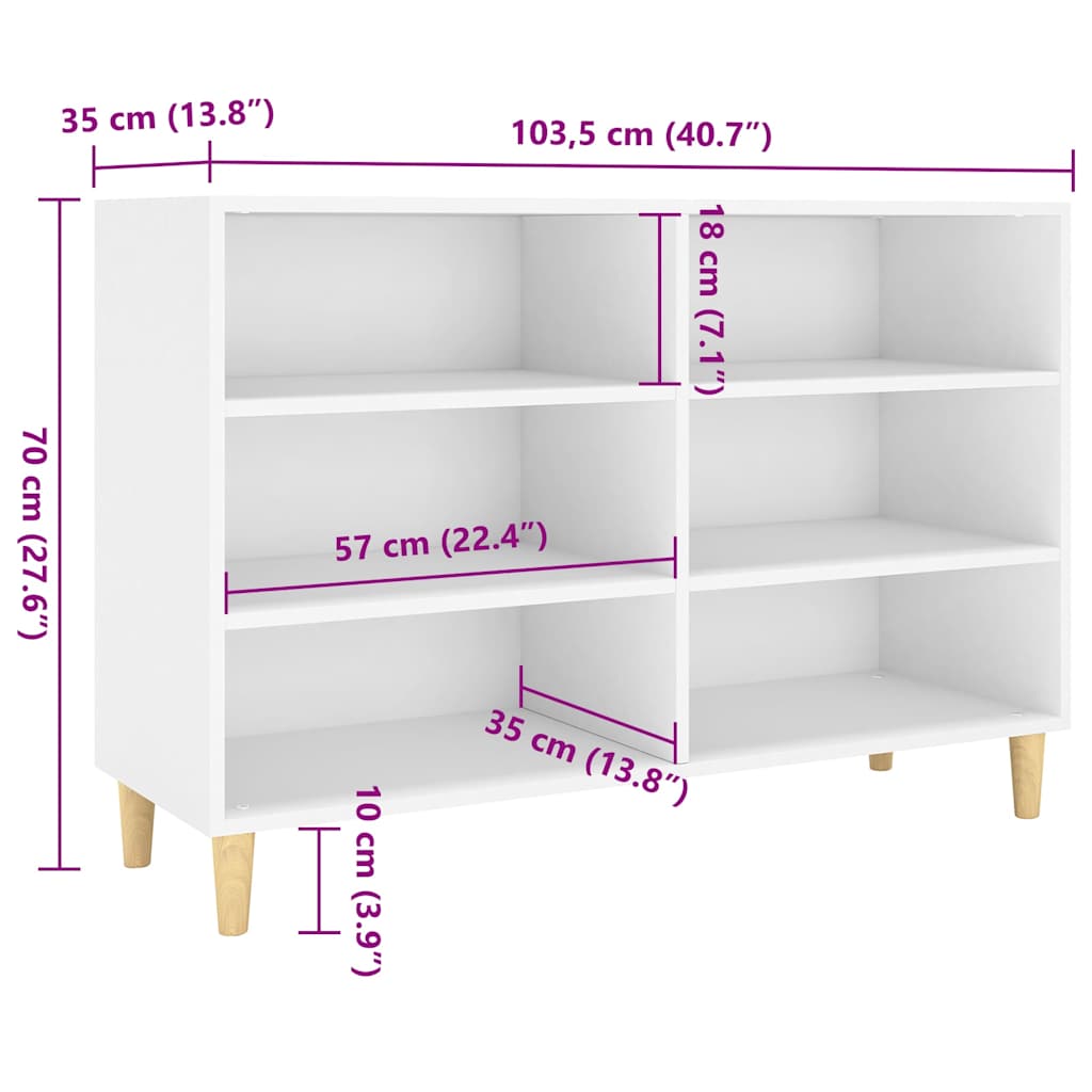 skænk 103,5x35x70 cm konstrueret træ hvid