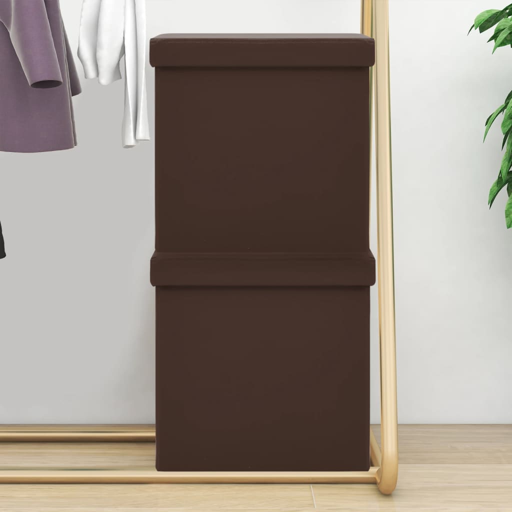 foldbare opbevaringspuffer 2 stk. PVC brun