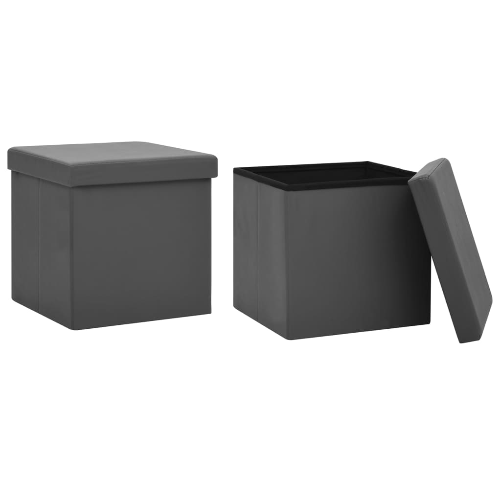 foldbare opbevaringspuffer 2 stk. PVC grå
