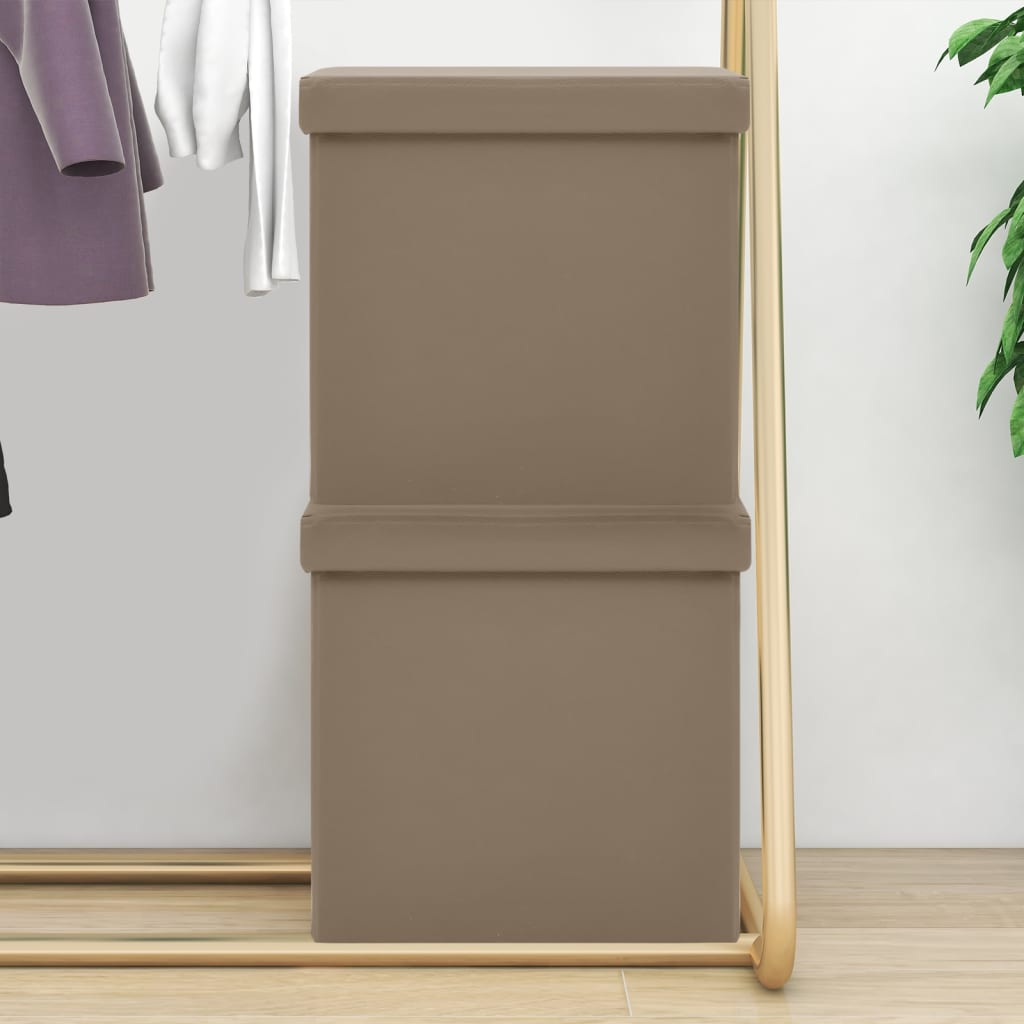foldbare opbevaringspuffer 2 stk. PVC cappuccinofarvet