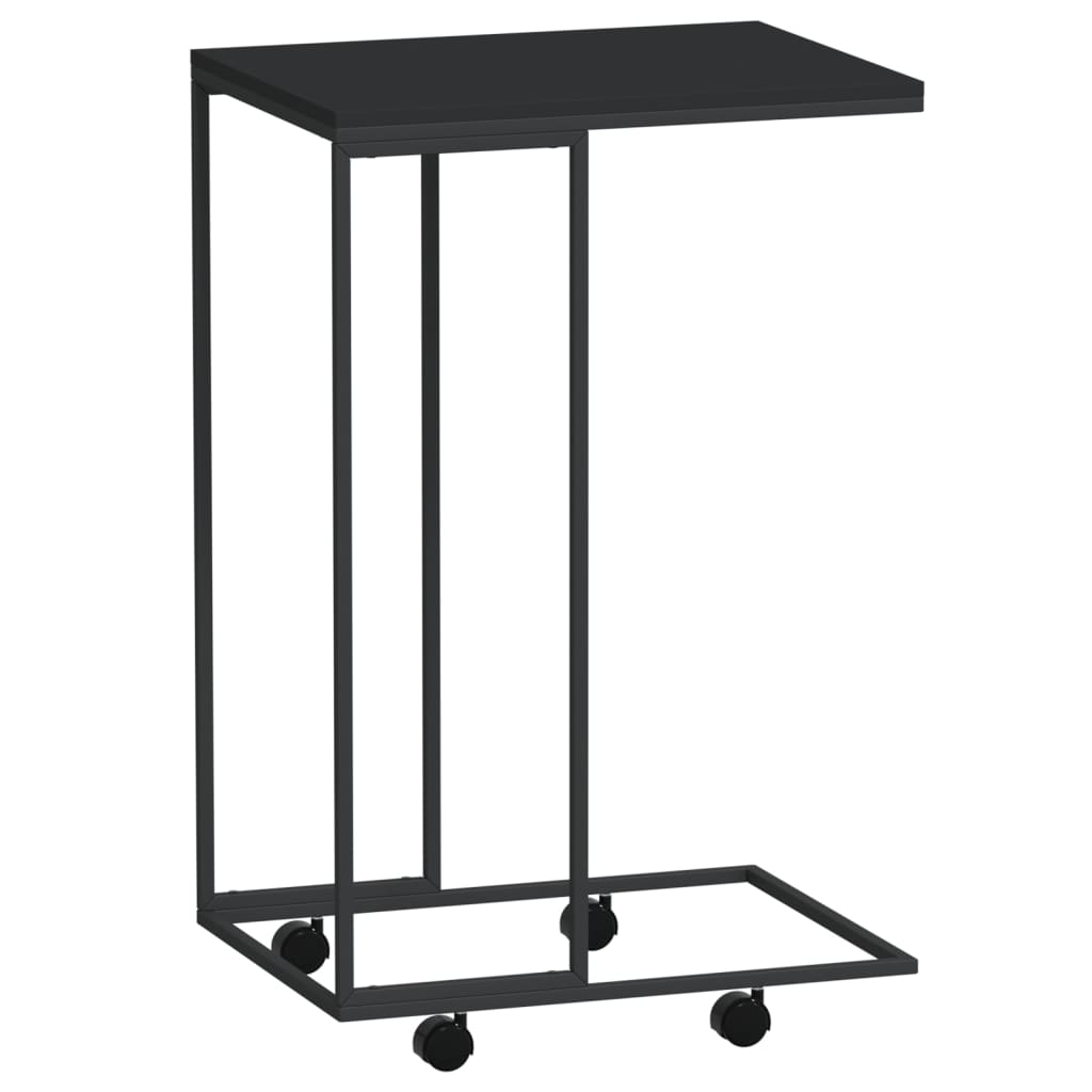 sidebord med hjul 40x30x63,5 cm konstrueret træ sort