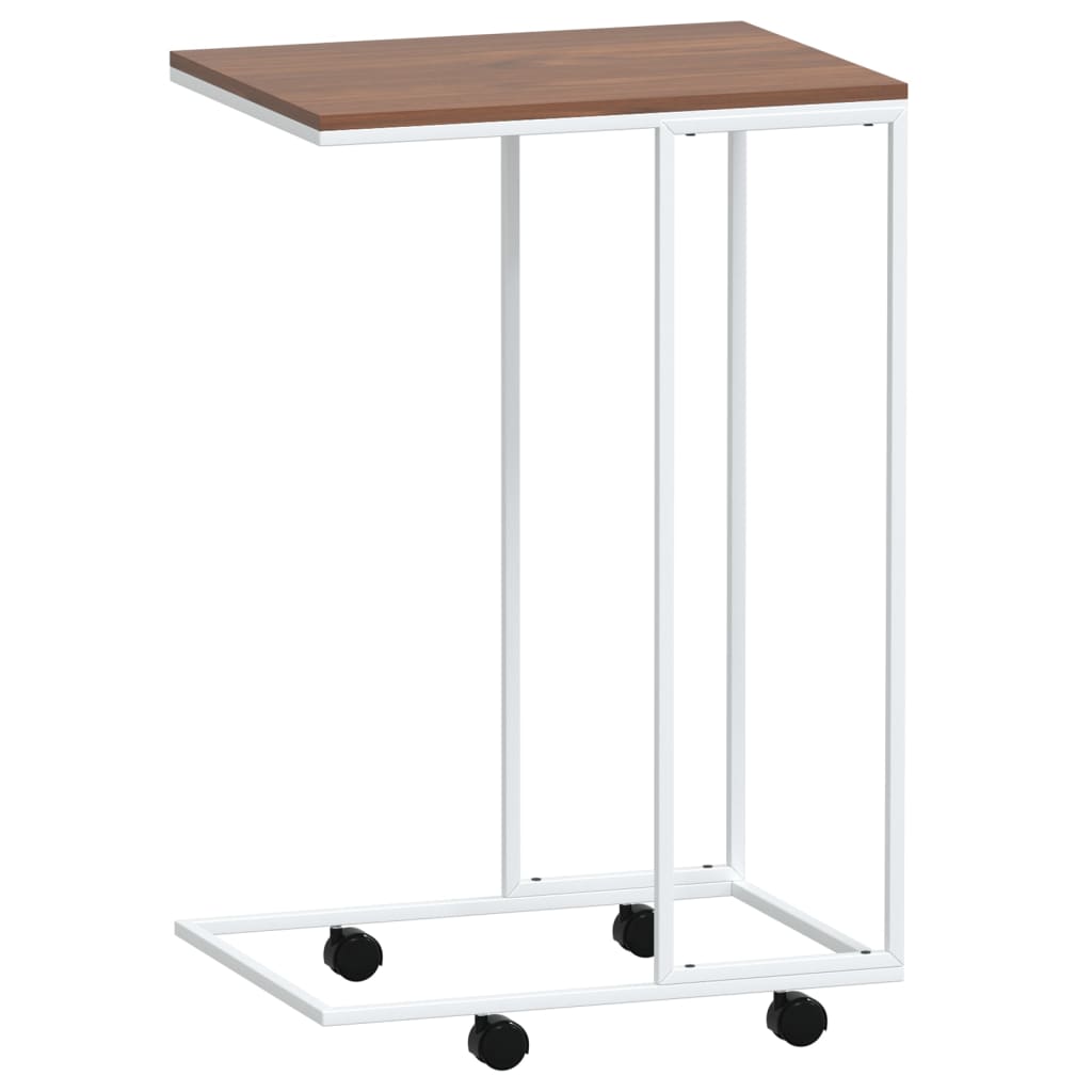 sidebord med hjul 40x30x63,5 cm konstrueret træ hvid