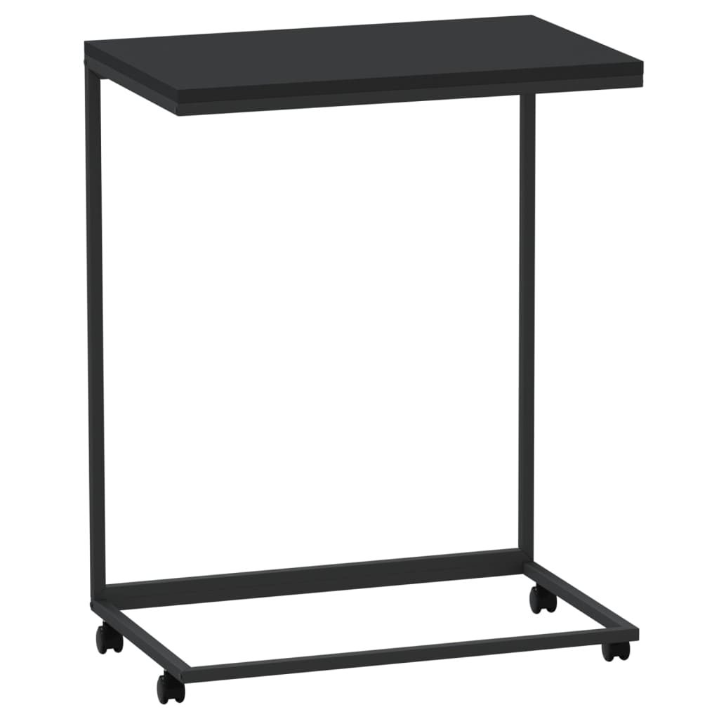 sidebord med hjul 55x35x70 cm konstrueret træ sort
