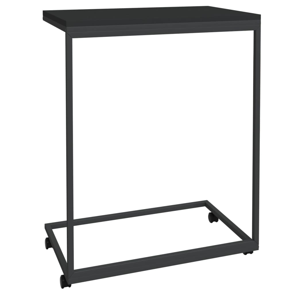 sidebord med hjul 55x35x70 cm konstrueret træ sort