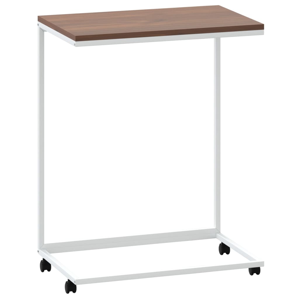 sidebord med hjul 55x35x70 cm konstrueret træ hvid