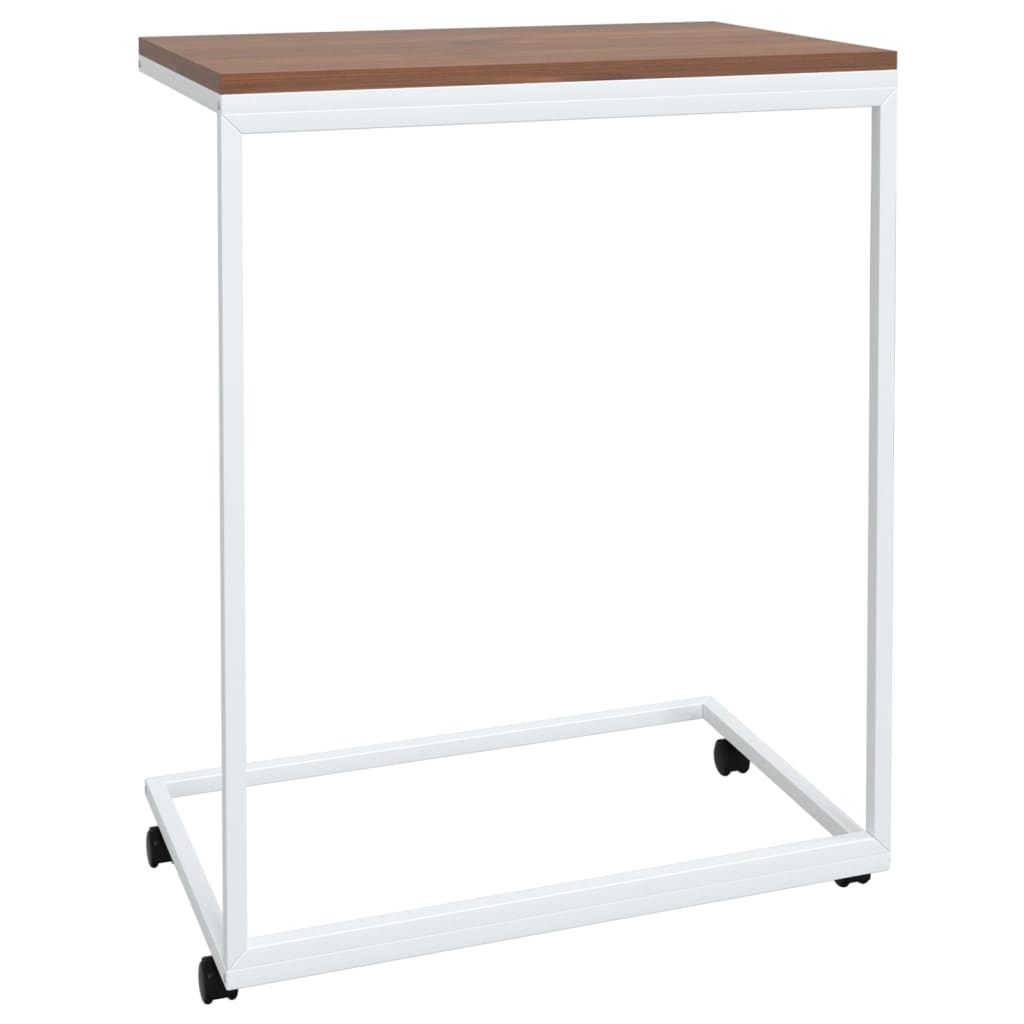 sidebord med hjul 55x35x70 cm konstrueret træ hvid