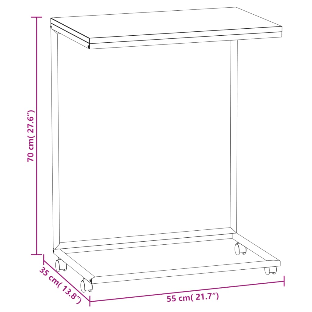 sidebord med hjul 55x35x70 cm konstrueret træ hvid