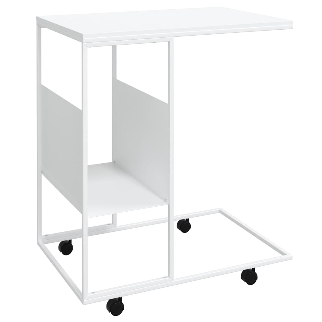 sidebord med hjul 55x36x63,5 cm konstrueret træ hvid