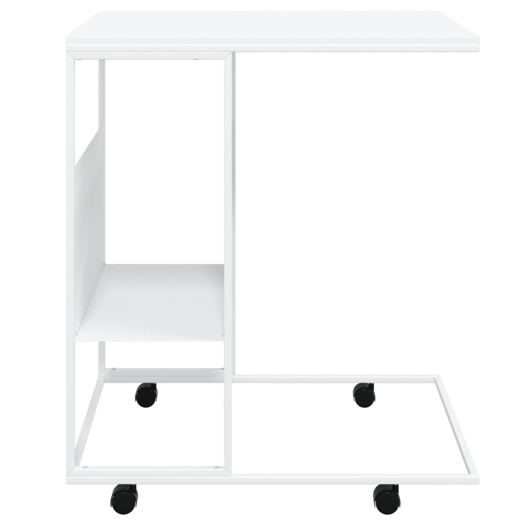 sidebord med hjul 55x36x63,5 cm konstrueret træ hvid
