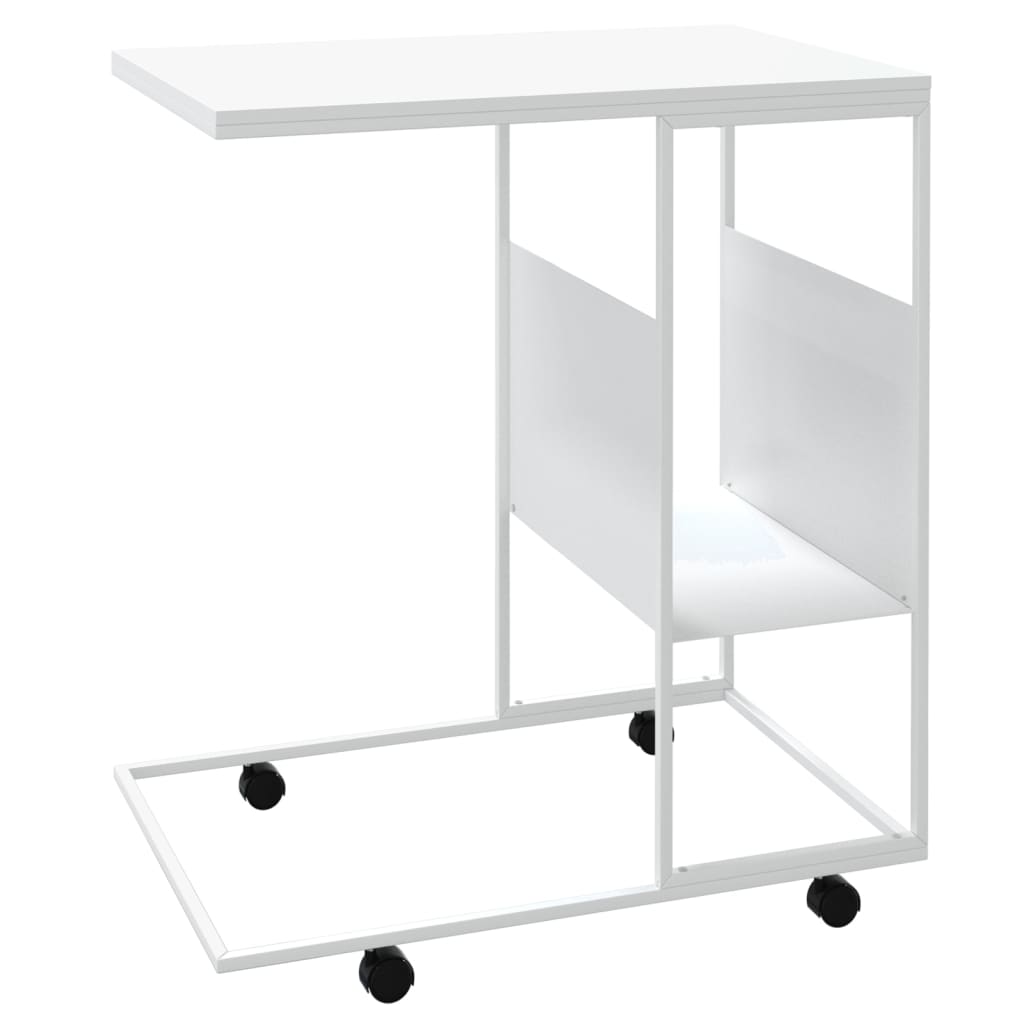 sidebord med hjul 55x36x63,5 cm konstrueret træ hvid