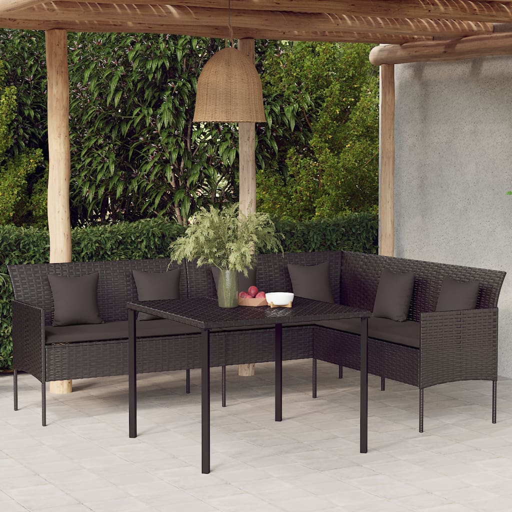 L-formet havesofa med hynder polyrattan sort