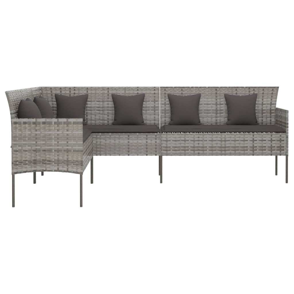 L-formet havesofa med hynder polyrattan grå
