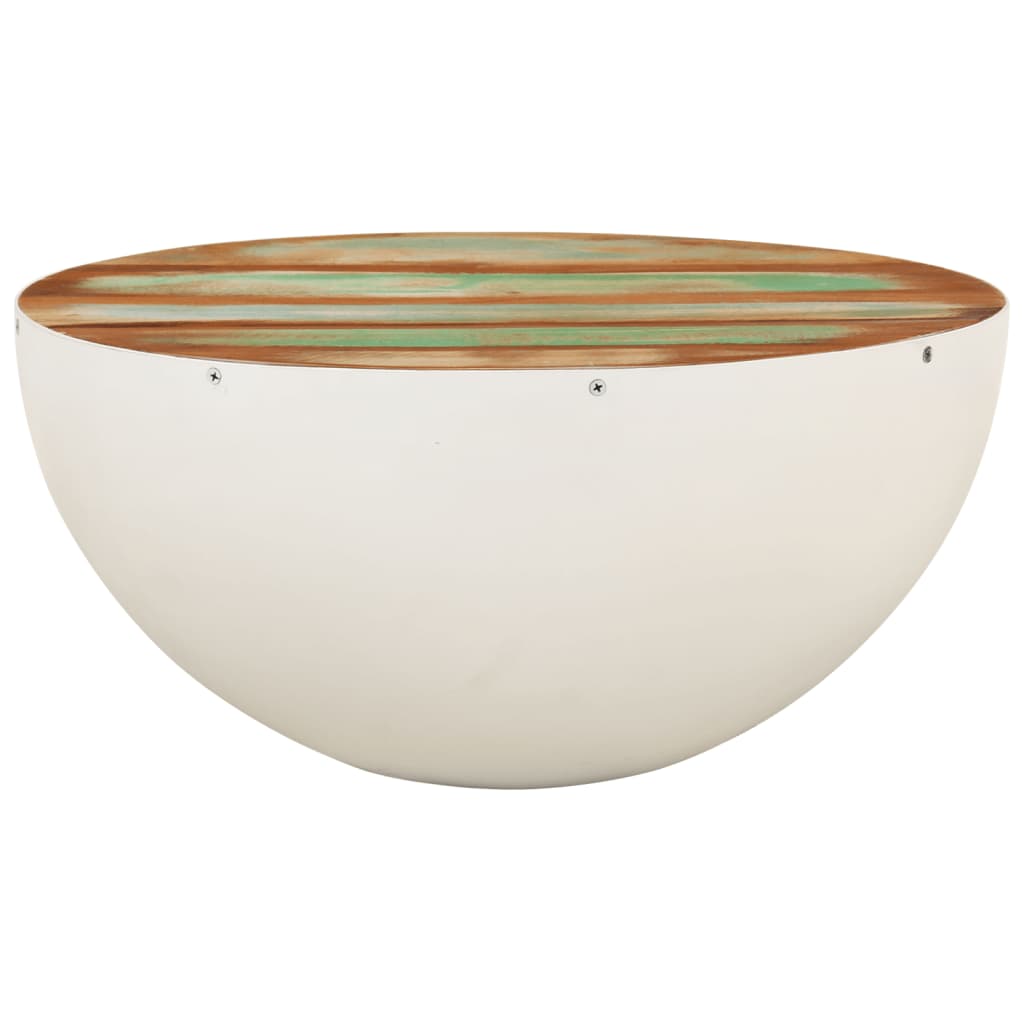 skålformet sofabord Ø50x24 cm massivt genbrugstræ hvid