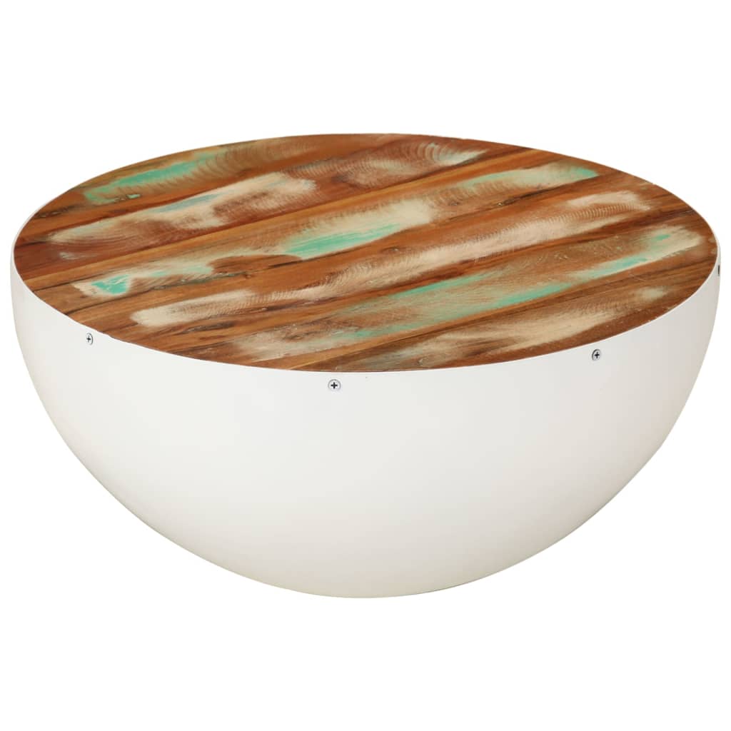skålformet sofabord Ø50x24 cm massivt genbrugstræ hvid
