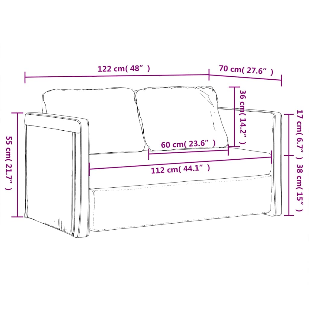 2-i-1 sovesofa 122x204x55 cm velour sort