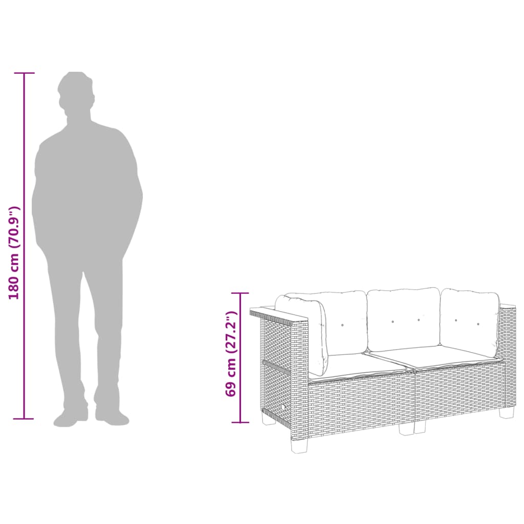 hjørnemoduler til havesofa 2 stk. med hynder polyrattan grå