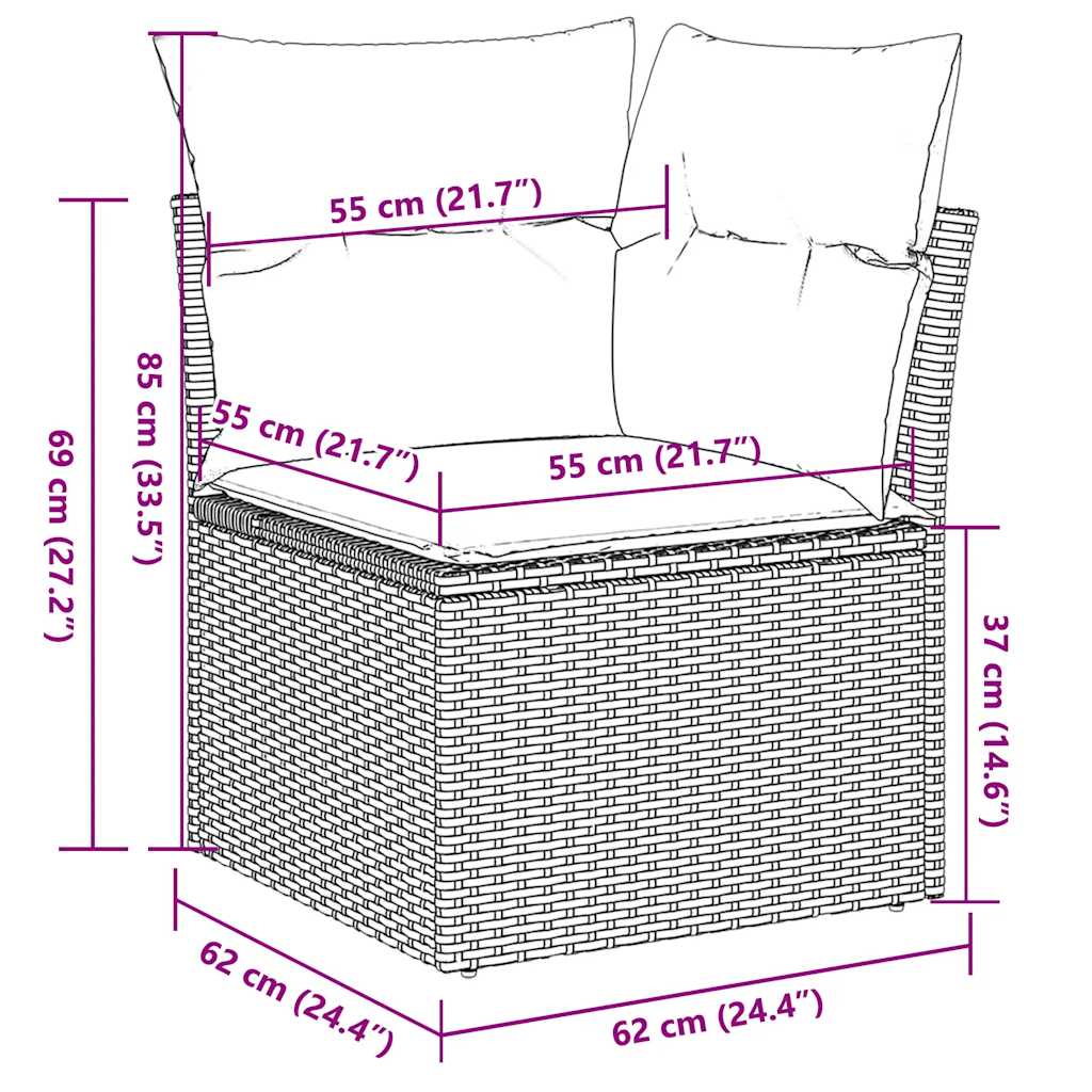 hjørnemodul til havesofa med hynder polyrattan lysegrå