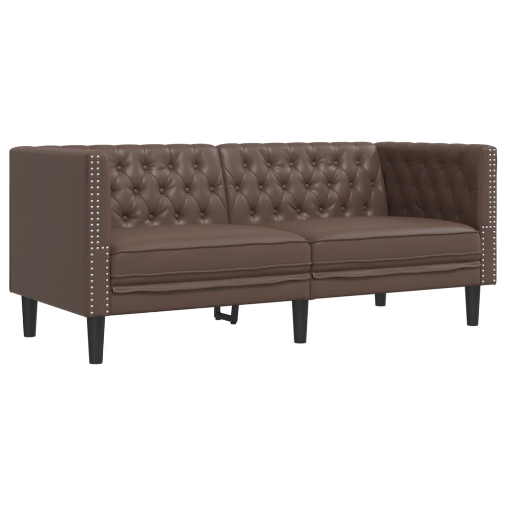 2-personers Chesterfield-sofa kunstlæder brun