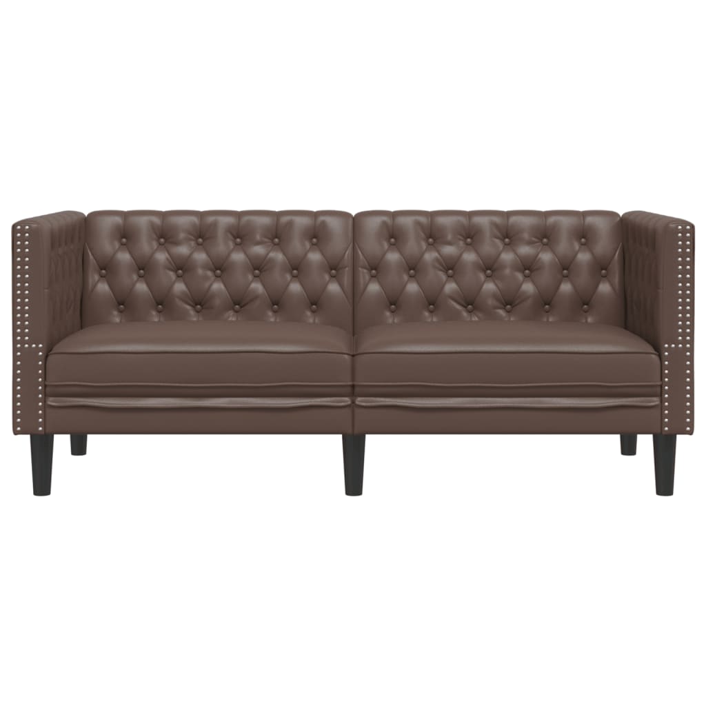 2-personers Chesterfield-sofa kunstlæder brun