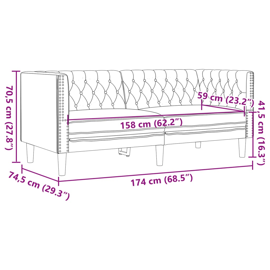 2-personers Chesterfield-sofa kunstlæder brun