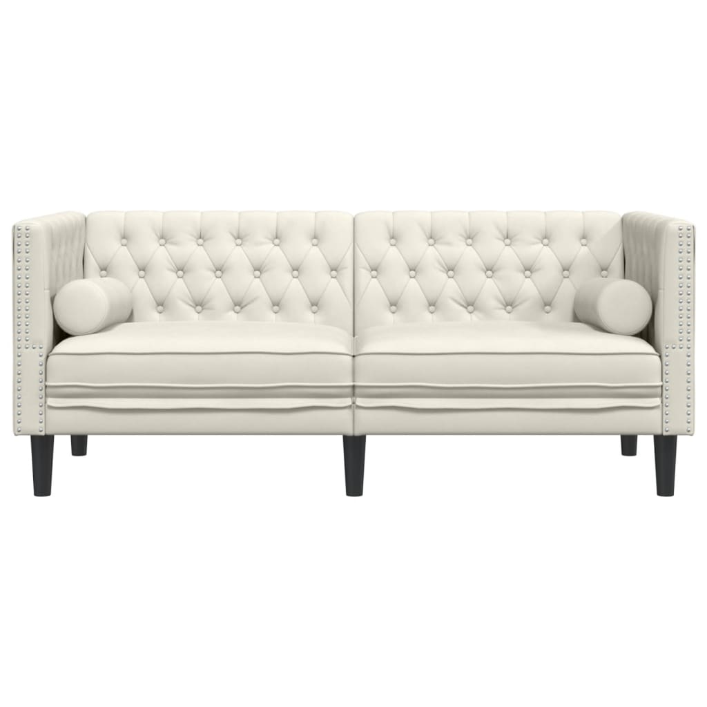 2-personers Chesterfield-sofa m. bolsterpuder fløjl cremefarvet