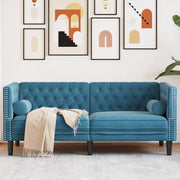 2-personers Chesterfield-sofa med bolsterpuder fløjl blå