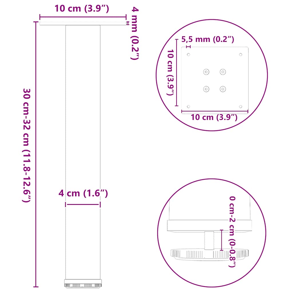 sofabordsben 4 stk. sort 30-32 cm stål