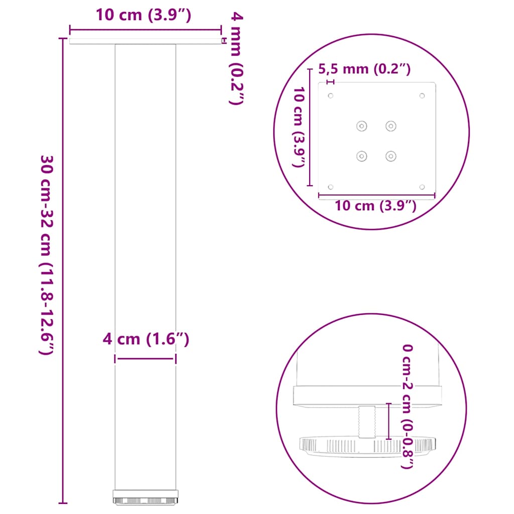 sofabordsben 4 stk. antracit 30-32 cm stål
