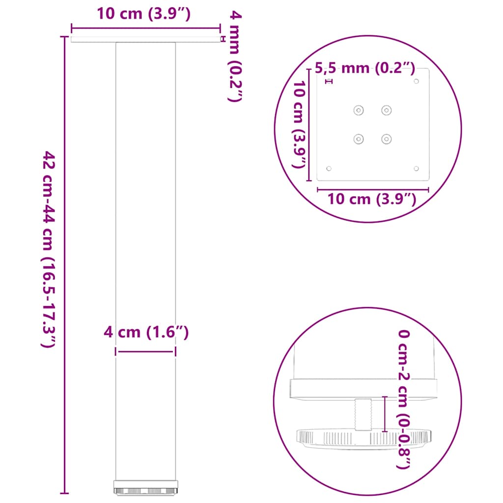 sofabordsben 4 stk. antracit 42-44 cm stål