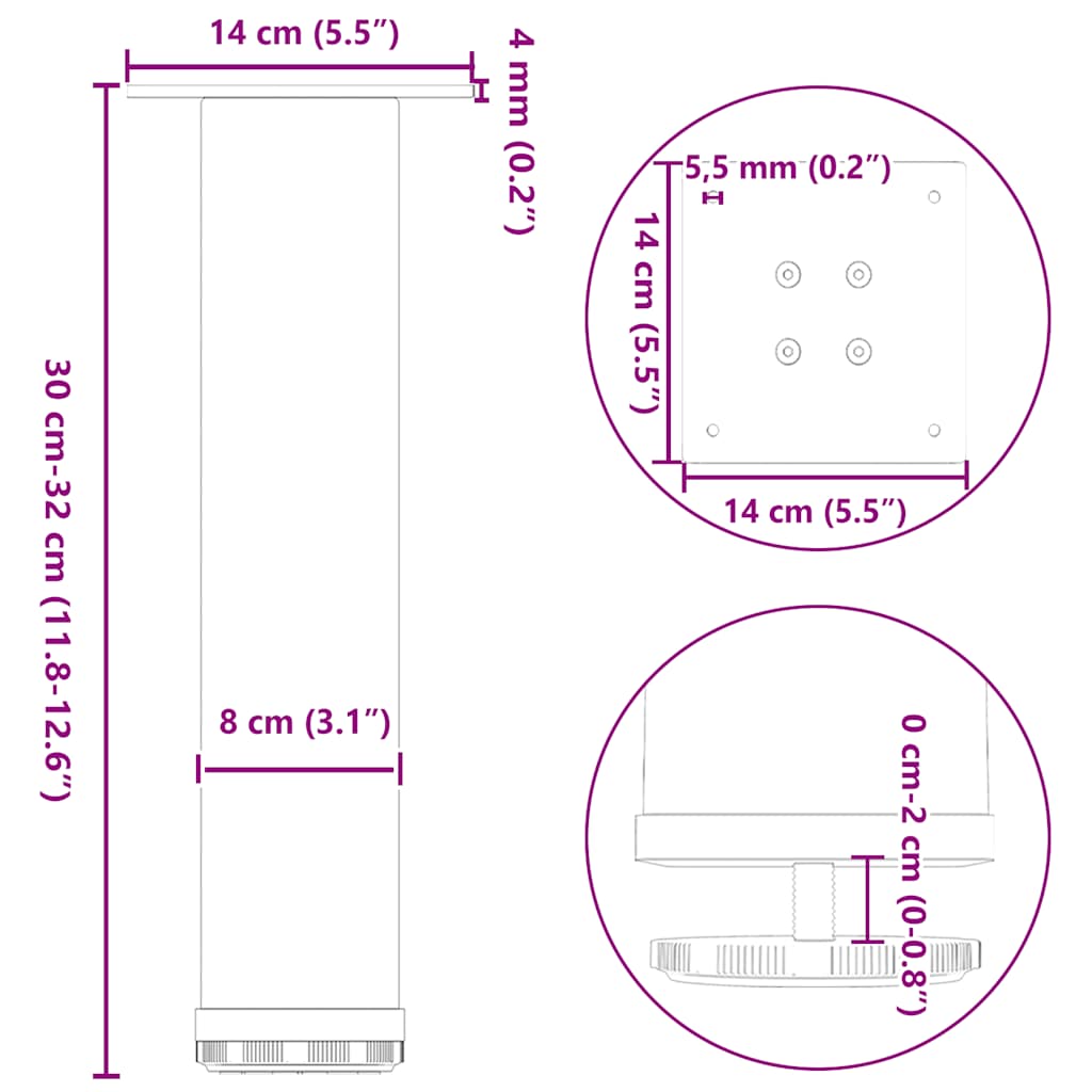 sofabordsben 4 stk. sort 30-32 cm stål