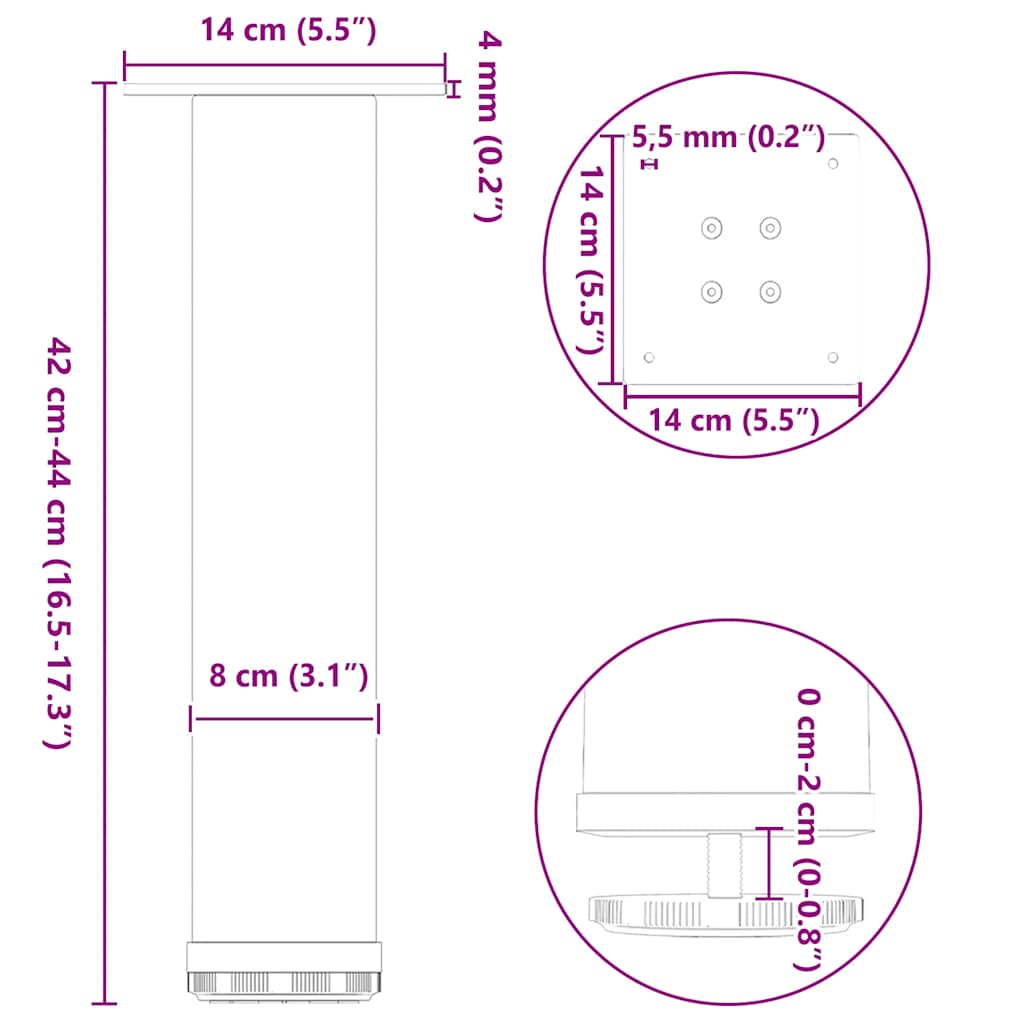sofabordsben 4 stk. sort 42-44 cm stål
