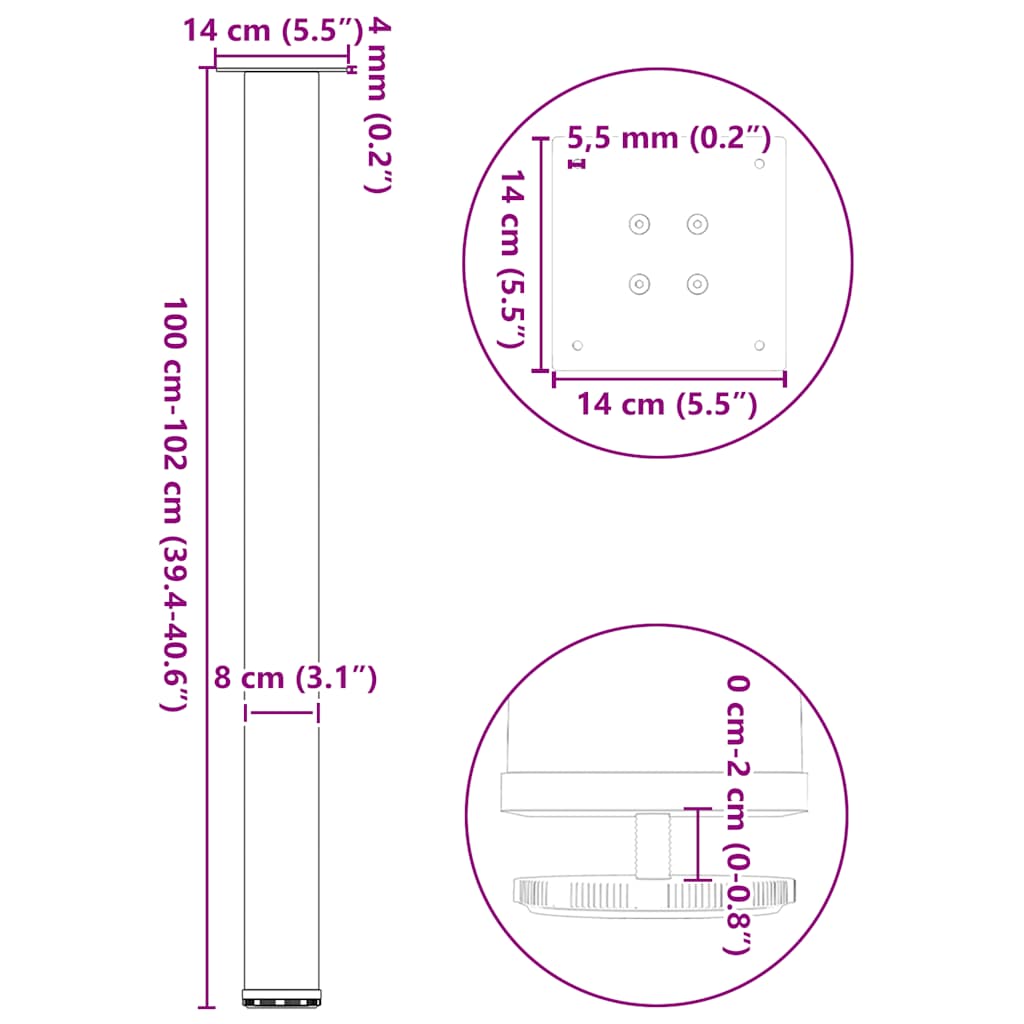 barbordsben 4 stk. naturstål 100-102 cm stål