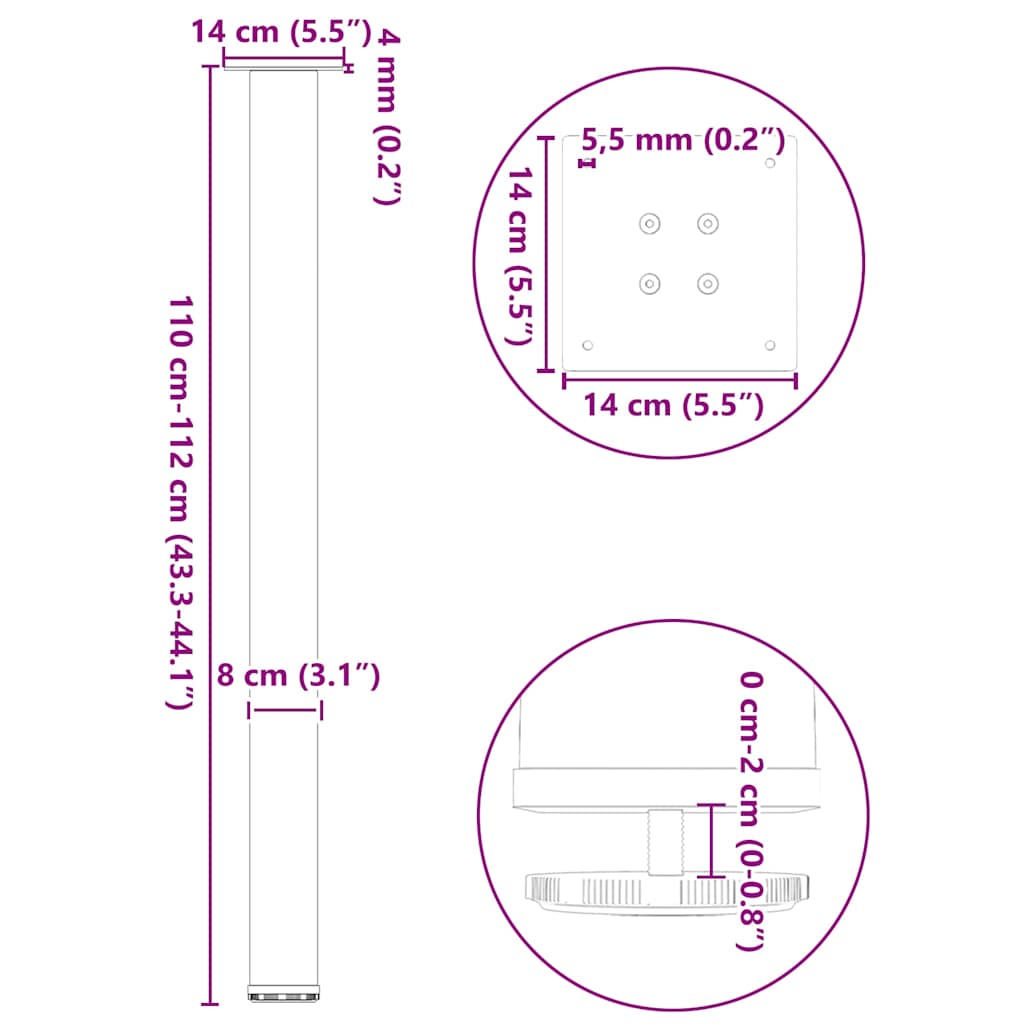 barbordsben 4 stk. sort 110-112 cm stål